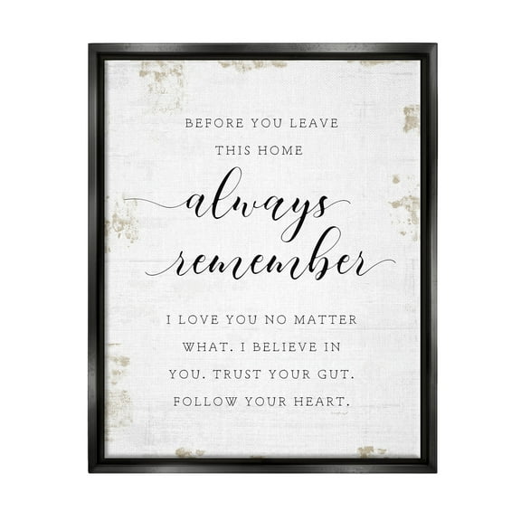 Stupell Industries Always Follow Your Heart Phrase Country Home Charm Jet Black Framed Floating Canvas Wall Art, 16x20, by Jennifer Pugh
