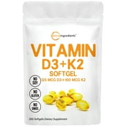 Micro Ingredients Vitamin D3 5000IU Plus K2, 300 Liquid Soft-gels, 2 in 1 Formula for Better Absorption