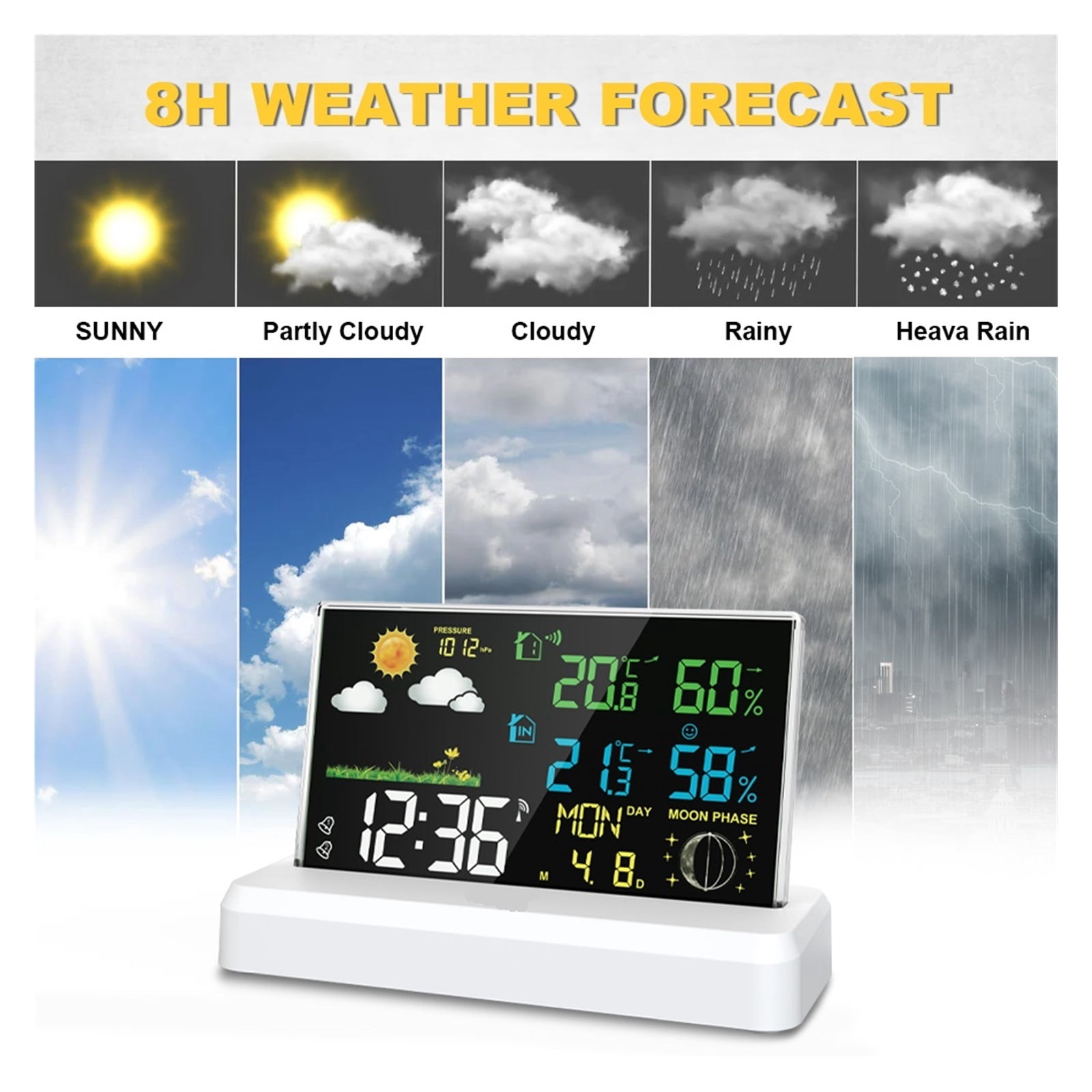 Wireless Weather Station Alarm Clock Color Screen In/Outdoor Thermometer Hygrometer - BLACK