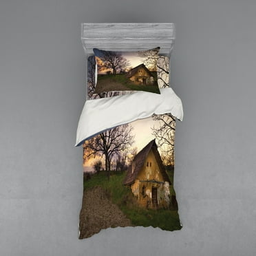 Ambesonne Rustic Bedding Set 3 Pcs, Battered Stone House, Twin XL, Multicolor