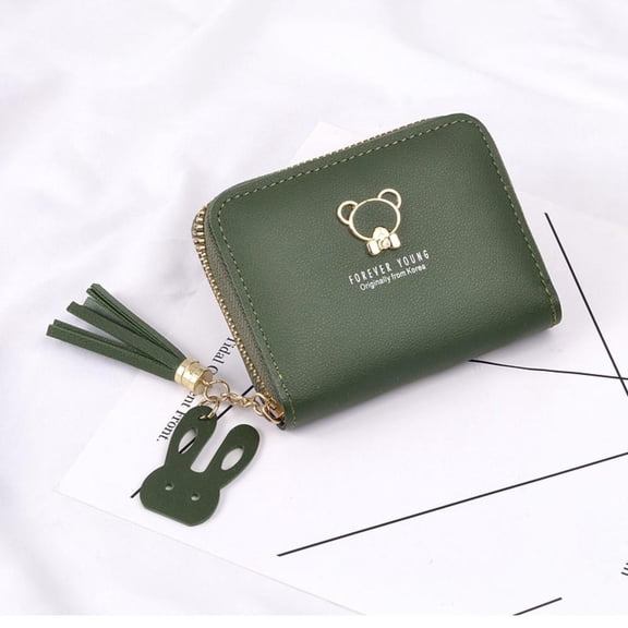 Cute Bear Short Wallet PU Leather Zipper Purse Tassel Pendant Women Girl Money Coin Purse Money Bag Credit Card Holoder