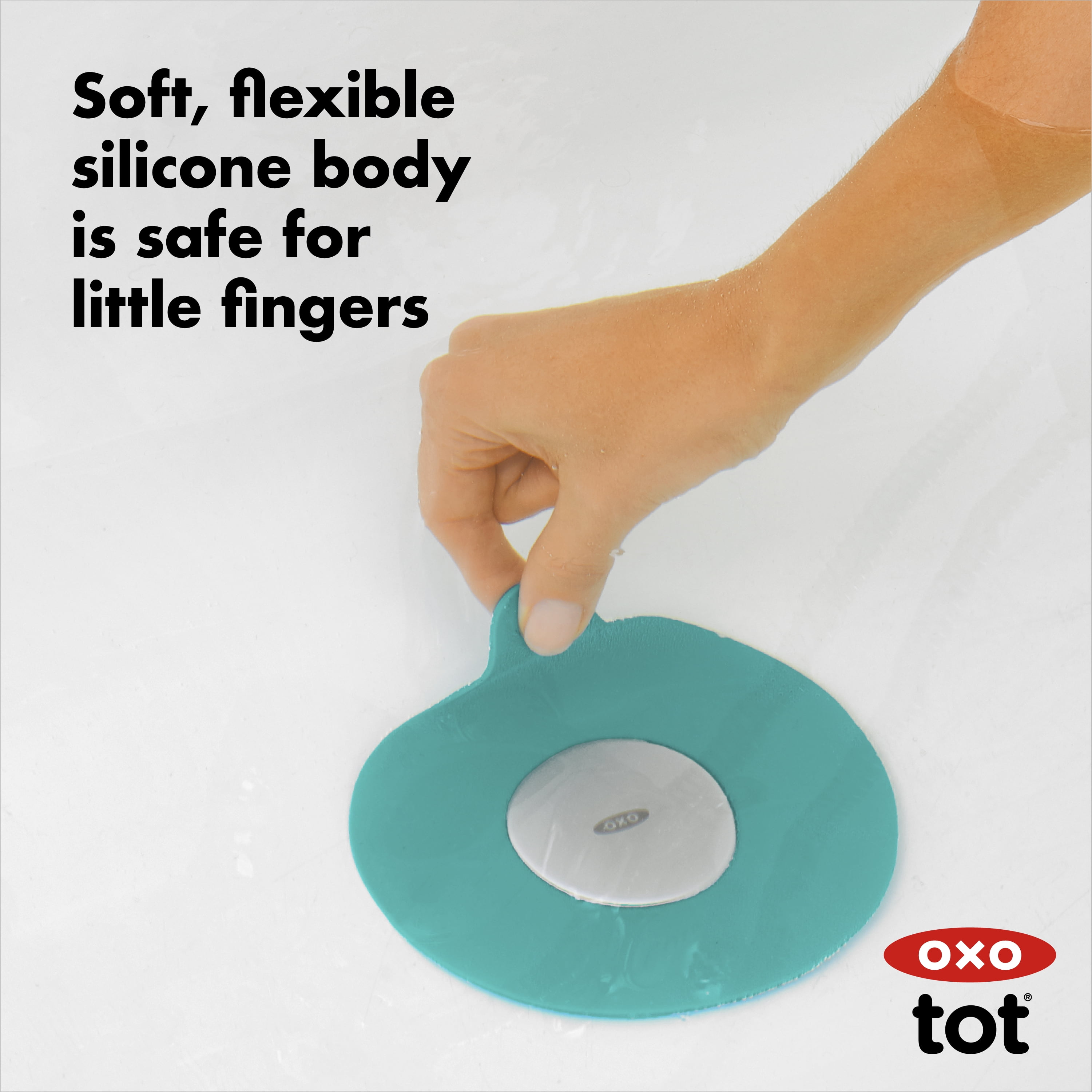 OXO Tot Bathtub Drain Stopper, Baby-Safe Silicone Plug, Teal