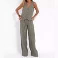thumbnail image 5 of Moda Casual chaleco liso pantalones traje para mujer nuevo verano cuello pico botón Top bolsillo cintura elástica pantalones trajes traje de dos piezas, 5 of 5