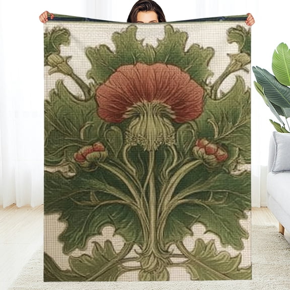 Creowell Lightweight Flannel Blanket Flower Leaves Art Nouveau Design 30*40in