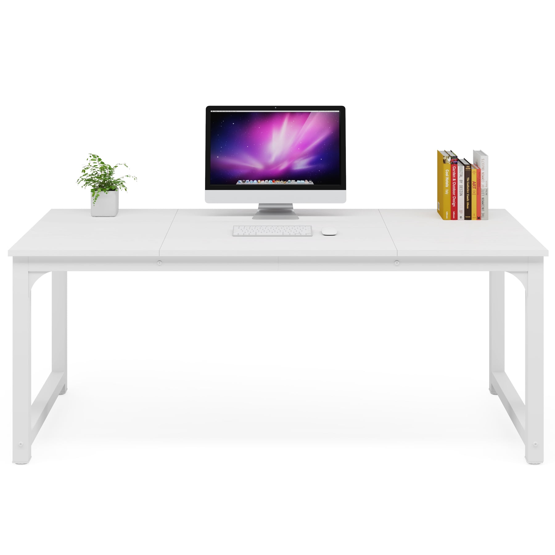 Fnova 63'' Executive Desk, Large Home Office Computer Desk with Thickened Metal Frame, Sturdy Writing Table, Multipurpose for Dining, Conference & Home Office