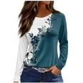 thumbnail image 4 of Uootdi Long Sleeve Shirts for Women Early Fall Fashion Basic Trendy Crew Neck Striped Floral Gift Printed Casual Tops, 4 of 5