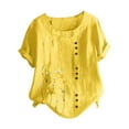 thumbnail image 1 of Pompotops T-Shirts Décontractés à Manches Courtes Col Rond Boutons Imprimé Floral Chemise Ample pour Femmes, 1 of 3