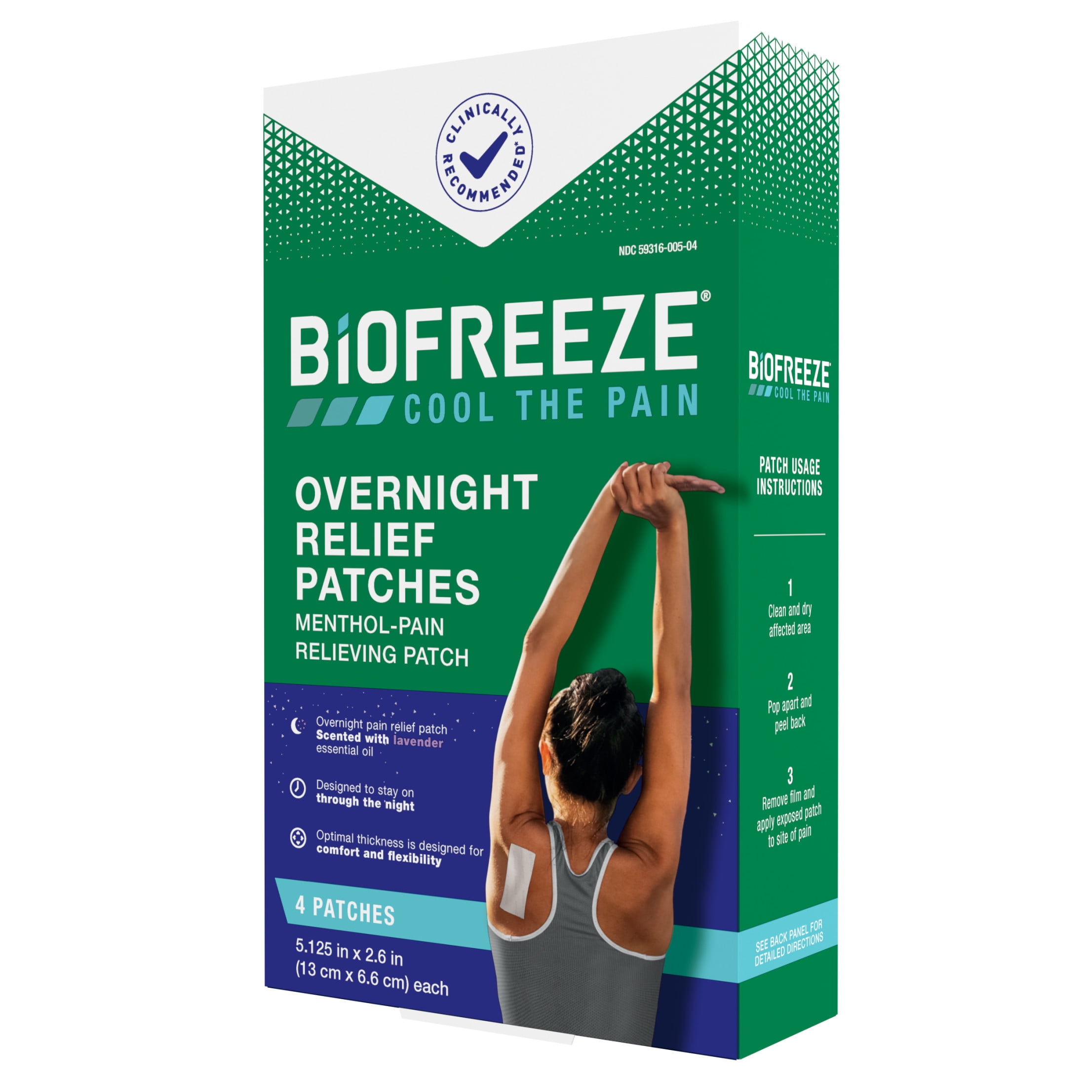 Biofreeze Overnight Pain Relief Patches, Back Knee Muscle Joint Arthritis Pain Relievers, 4 Count