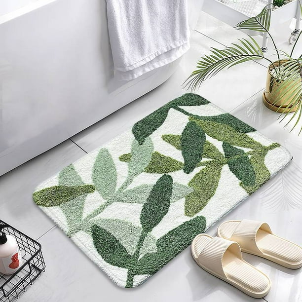 iMucci Microfiber Strong Water Absorption Green Leaves Bath Rug Non