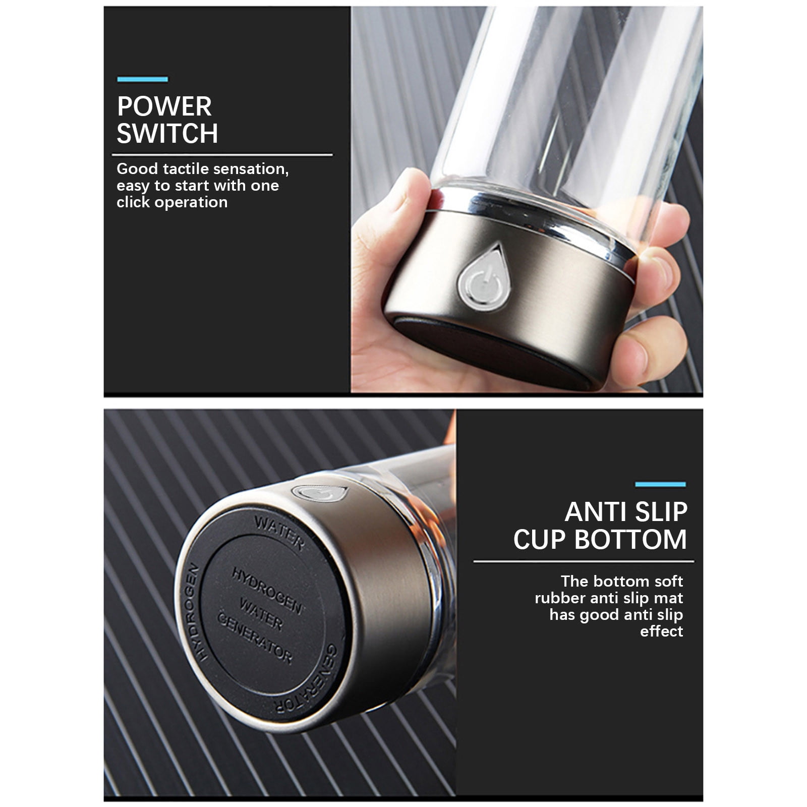 Fankiway Rich Hydrogen Cup, USB Rechargeable Hydrogen Water Bottle, Portable Glass Bottles Weak Alkaline Cup Anti-Oxidation and Anti-Aging Glass Health Cup, Micro Electrolysis Hydrogen Production Cup