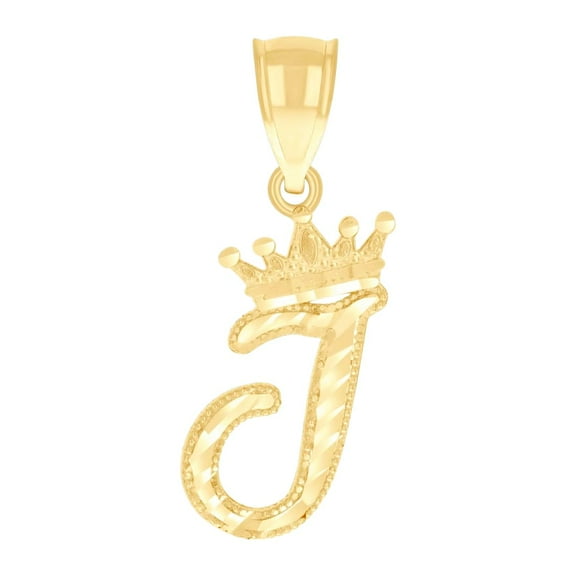 10k Yellow Gold Unisex Crown I Alphabet Letter Name Personalized Monogram Initial Charm Pendant Necklace 27.3x9.4mm Wide