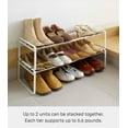 thumbnail image 6 of Yamazaki Home Stackable Shoe Rack, White, Steel,  Holds up to 4 pairs of shoes per shelf, Supports 6.6 pounds, Expandable, Stackable, 6 of 7