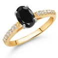 thumbnail image 2 of Gem Stone King 10K Yellow and White Gold Black Sapphire and White Lab Grown Diamond Engagement Ring for Women (1.84 Cttw, Oval 8X6MM, Gemstone September Birthstone, Size 7), 2 of 4