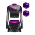 thumbnail image 3 of Moggemol Womens 3Pcs Cheer Leader Outfits School Cheerleading Uniform Set Purple S, 3 of 5