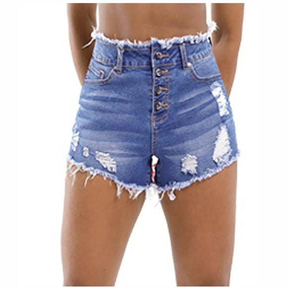 JMYHOAM Jeans Short for Women Casual Summer Jeans Shorts With Holes in Tassels and Solid Stretch Jeans Shorts Pants Blue Trousers