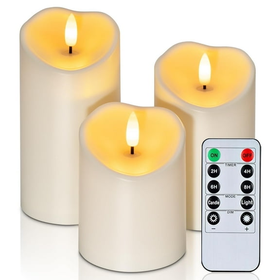 Homemory Waterproof Outdoor Candles,Flickering Flameless Candles Battery Operated LED Candles with Remote Timers, Won't Melt, Ivory Plastic, D3 x H4 5" 6", Set of 3