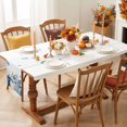 thumbnail image 3 of Blue White Pumpkins Fall Table Runner - 36 Inch Long Thanksgiving Eucalyptus Leaf Cotton and Linen Blended Dress Scarves Farmhouse Table Runner for Kitchen Dining, Coffee Table, 13" x 36", 3 of 8
