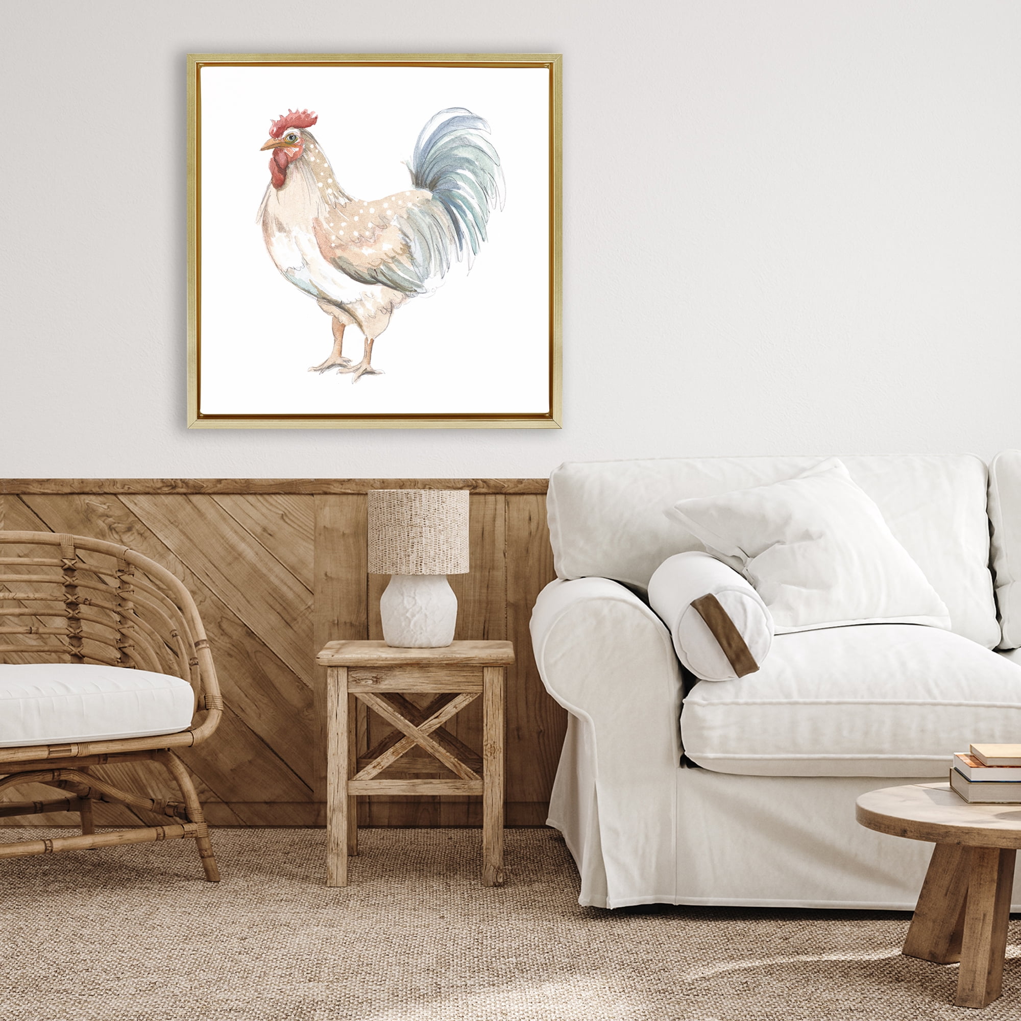 Stupell Industries Watercolor Rooster Sketch Gold Framed Floater Canvas Wall Art, design by Patricia Pinto