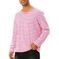 thumbnail image 4 of Camiseta de rayas INSPIRE CHIC para hombre, cuello redondo, de manga larga, básica, talla XL, color rosa y blanco, 4 of 6