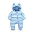 thumbnail image 4 of Esaierr 0-24M Newborn Baby Ears Hooded Puffer Jumpsuit Infant Toddler Down Snowsuit Winter Warm Romper Boys Girls Solid Color Bodysuit Pajamas, 4 of 6