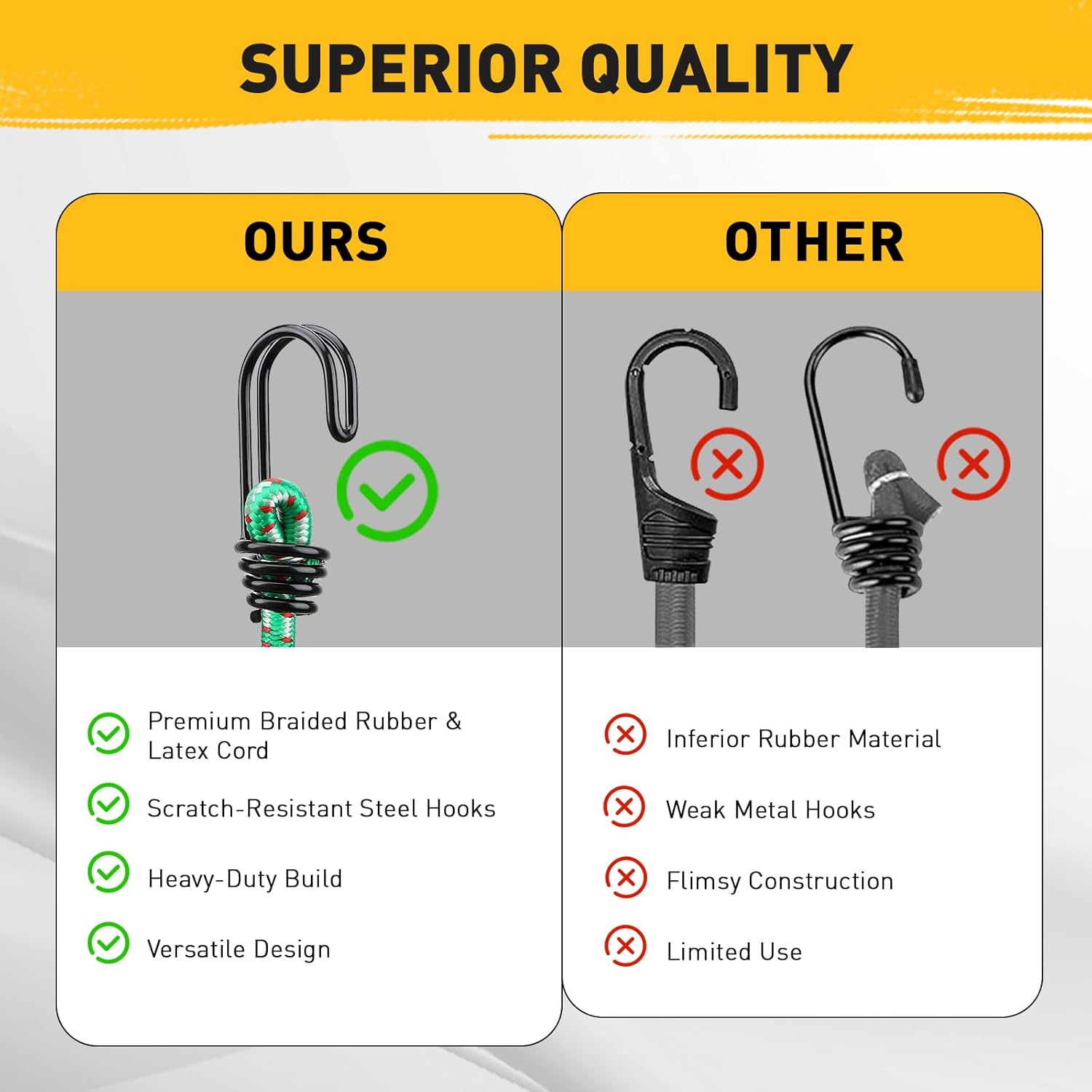 Bungee Cords Heavy Duty Outdoor: 20 Pcs Premium Rubber Bungee Cords with Hooks in a Storage Jar Includes 10", 18", 24", 30", 36", 48" Bungee Cord for Camping, Tent, Fastening Items