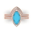 thumbnail image 2 of Clara Pucci 18K Rose Gold Marquise Cut 2Ct Simulated Turquoise Engagement Ring + Matching Band - Luxury Box Included, 2 of 7
