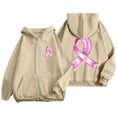 thumbnail image 4 of Shadoumai Womens Breast Cancer Awareness Hoodies Full Zip Up Jacket Ribbon Graphic Oversized Sweatshirt Jackets Fall Winter Clothes, 4 of 6
