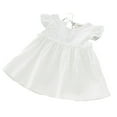 thumbnail image 2 of Huowey Toddler Kids Baby Girls Ruffle Dress Sleeveless Solid Color Crewneck Linen Breathable A-Line Elegant Party Dress Casual Fashionable Cozy Stylish Formal Birthday Clothes,White,18-24 Months, 2 of 6