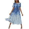 thumbnail image 2 of Viikei Women's Casual Tunic Short Sleeve Dress,Women's Flower Printing Casual Short Sleeve Crewneck Dress Casual Flowy Tiered Maxi Beach Dress Blue XL, 2 of 6