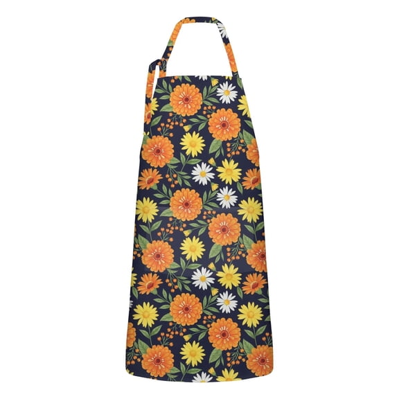 Pioneer Flower Floral Print Pattern Apron for Women and Men, Cotton Linen Waterproof with Pockets, Adjustable, 33x27 Inch for Kitchen, Gardening, BBQ, Salon