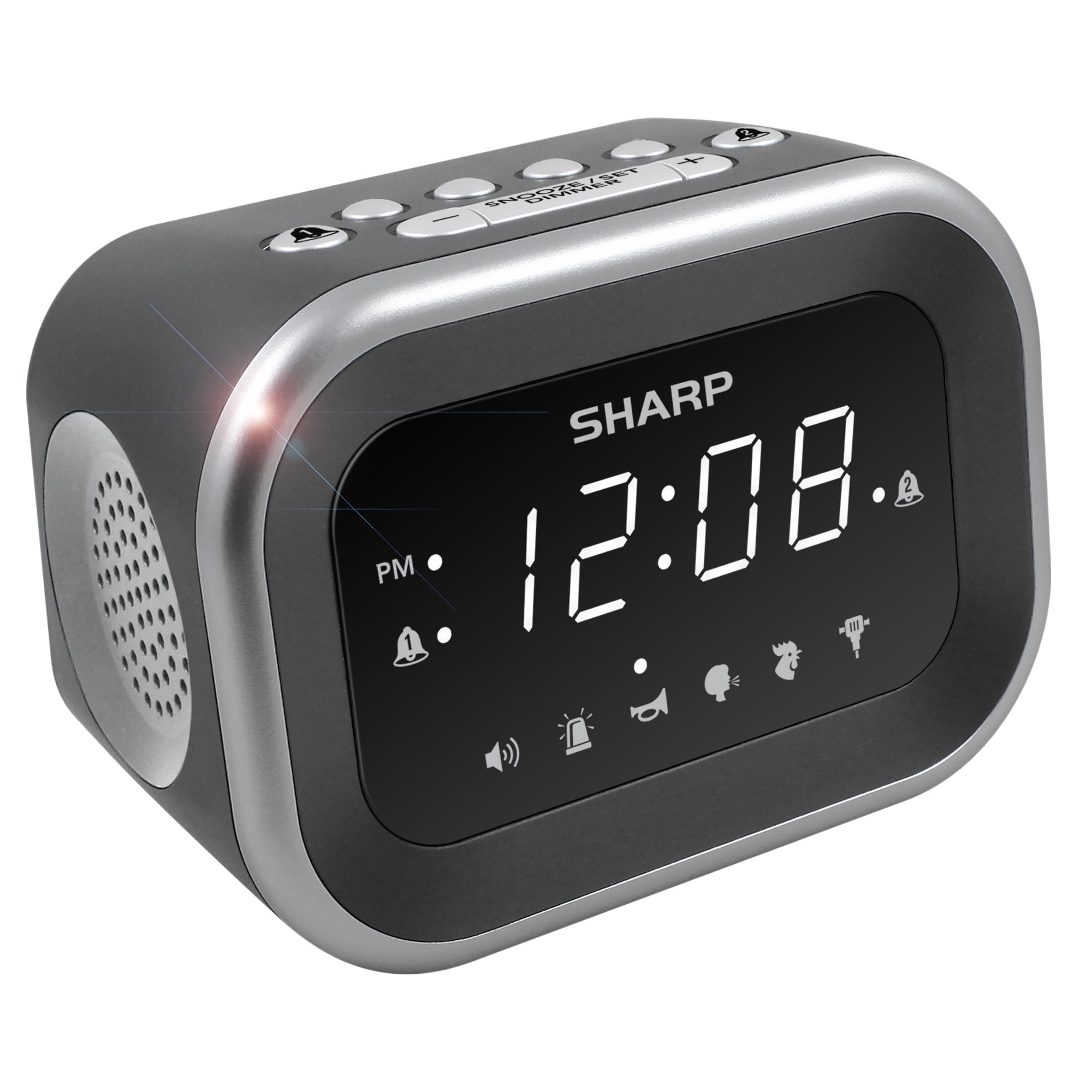 Sharp Big Bang Super Loud Alarm Clock, 6 Extremely Loud, Silver/Black, White LED Display photo Sharp Big Bang Super Loud Alarm Clock, 6 Extremely Loud, Silver/Black, White LED Display photo