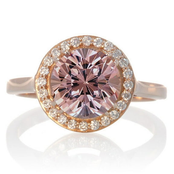 1.25 Carat Round Halo Classic Diamond and Morganite Engagement Ring on 10 Rose Gold