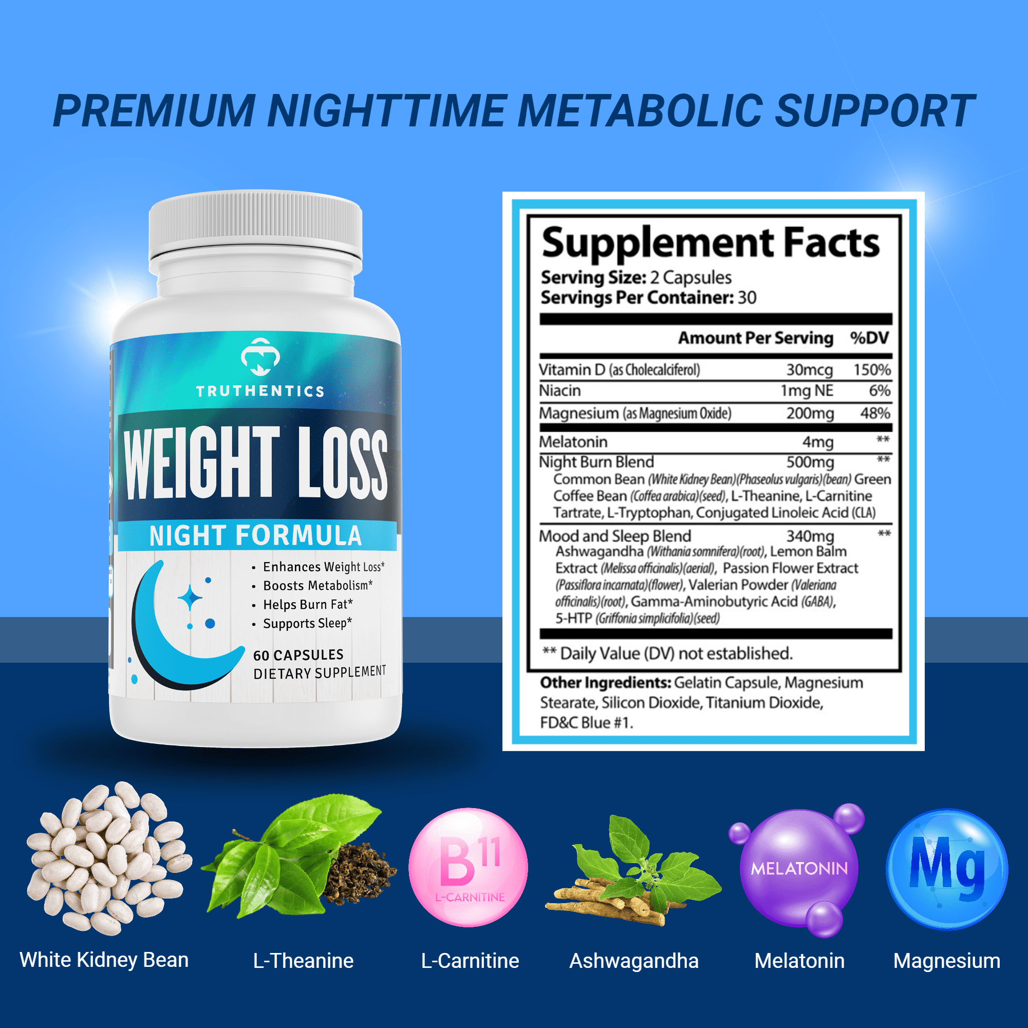 Truthentics Weight Loss Supplement Bundle - Nighttime Fat Burner (60ct) & Daytime Weight Loss Formula (60ct) - Supports Metabolism, Energy & Appetite Control - 2-Step System
