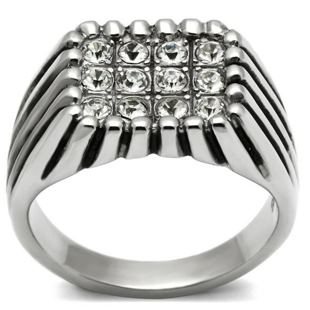 Alamode TK363-13 Men High Polished Stainless Steel Ring with Top Grade Crystal in Clear - Size 13