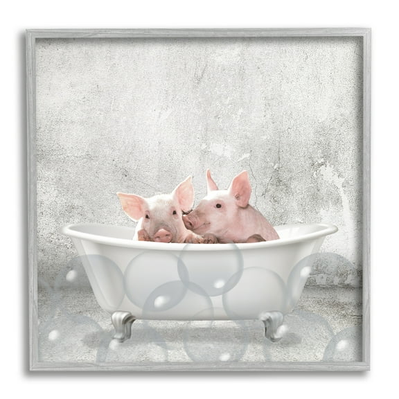 Baby Piglets Bath Time Cute Animal Design Animals & Insects Framed Art Print Wall Art, 17x17