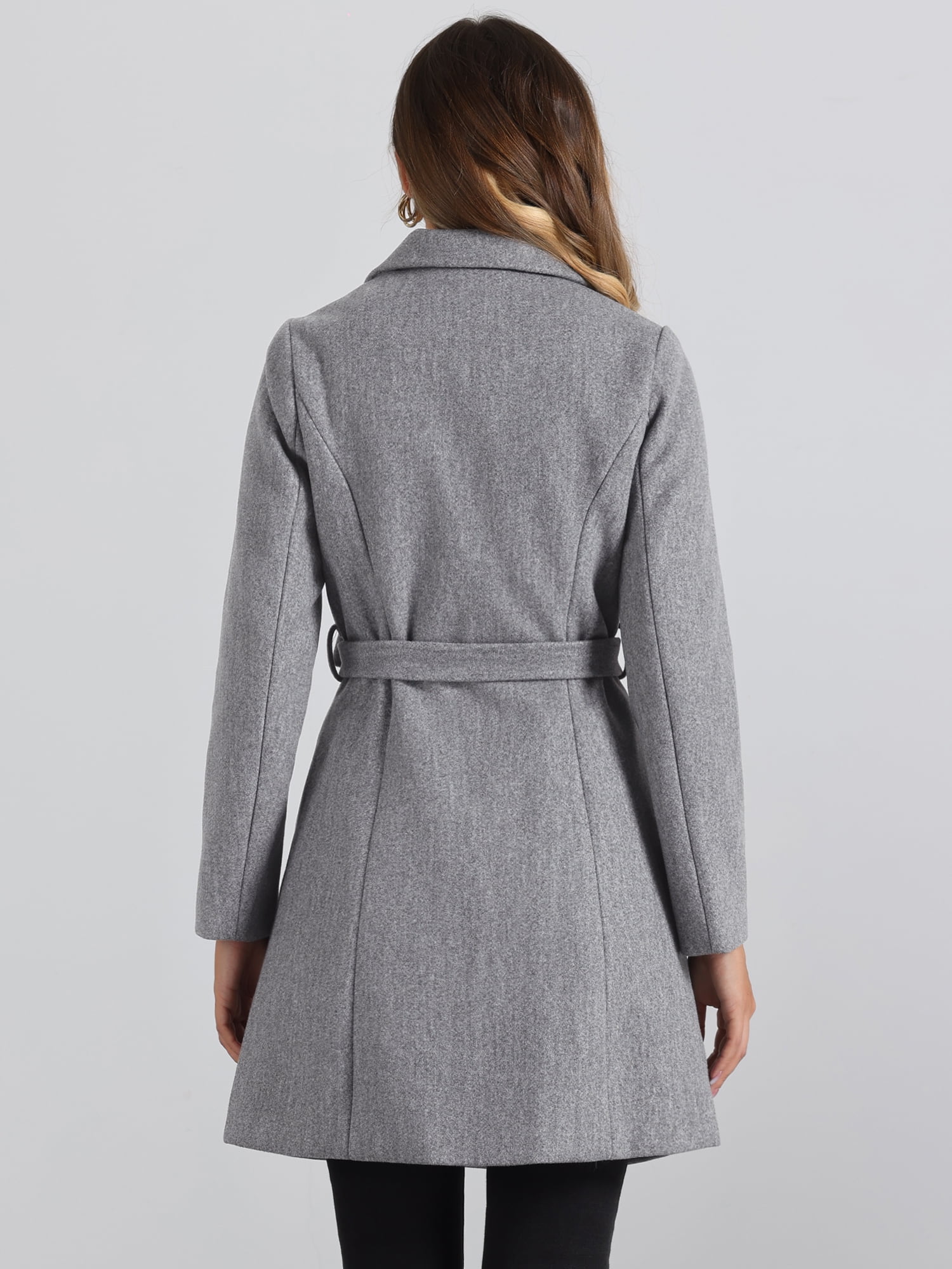 DARING DIVA Women's Double Breasted Slant Pocket Button Down Belted Coats Grey L