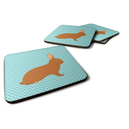 

Carolines Treasures BB8143FC Rex Rabbit Blue Check Foam Coaster Set of 4 3 1/2 x 3 1/2 multicolor