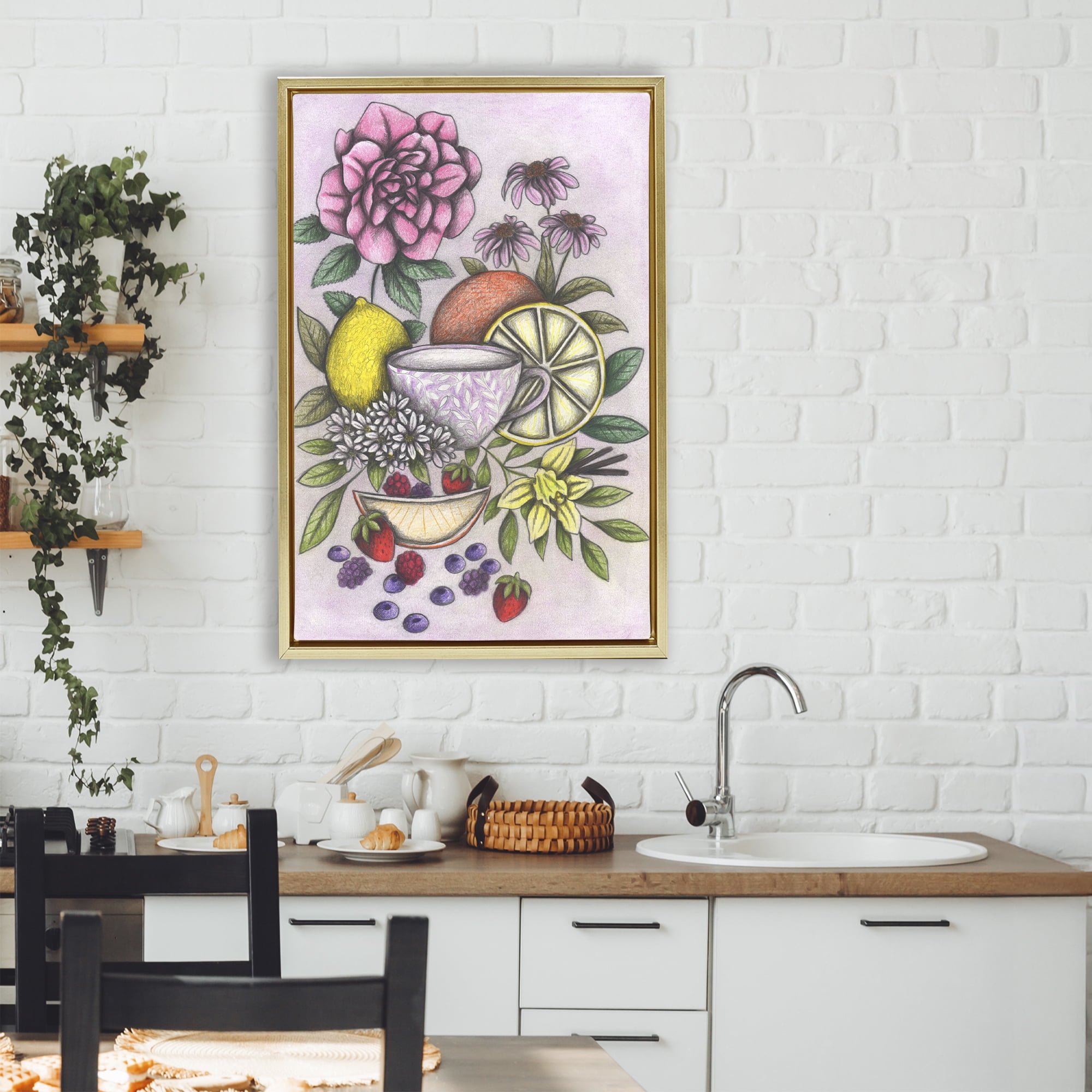Rococo Tea with Fruits Gold Framed Floater Canvas Wall Art, design by Cecilia Battaini