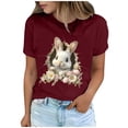thumbnail image 2 of Tops de Cuello Alto para las Mujeres Amante Impreso Camiseta Cuello Redondo Manga Corta, Poliéster Spandex, 2 of 7