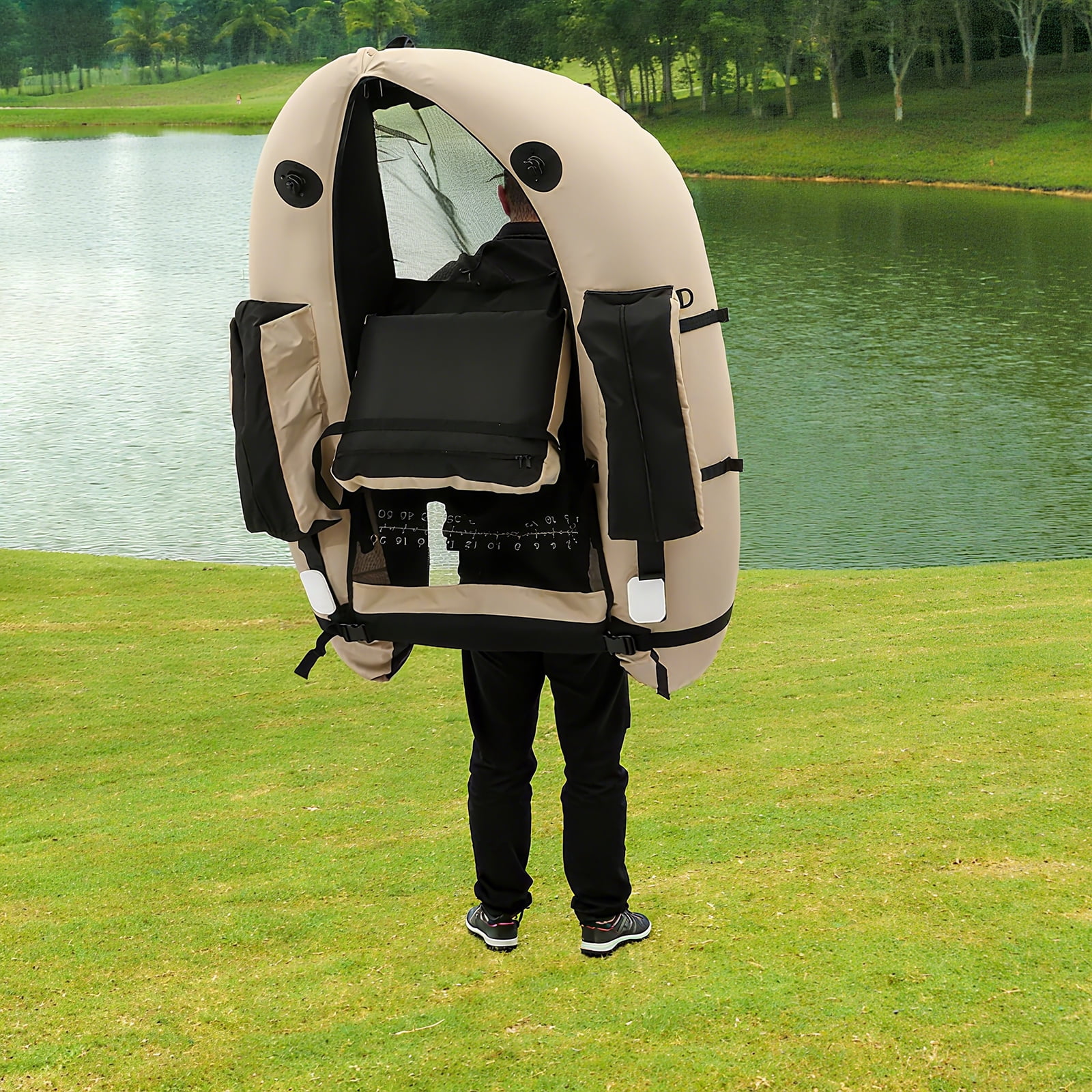 Portable Inflatable Fishing Boat, U-Shaped Anti-Rollover Fishing Boat, with Storage Pockets & Fish Ruler, for Outdoor Fishing Rafting