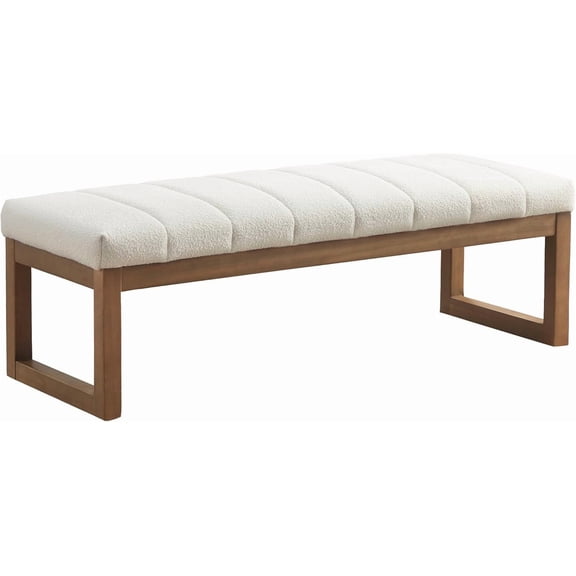 52.7" Bedroom Bench for End of Bed, Modern Upholstered Teddy Fabric Entryway Bench & Dining Bench, Footrest Stool Bench with Solid Wood Frame for Bedroom, Living Room (Beige)
