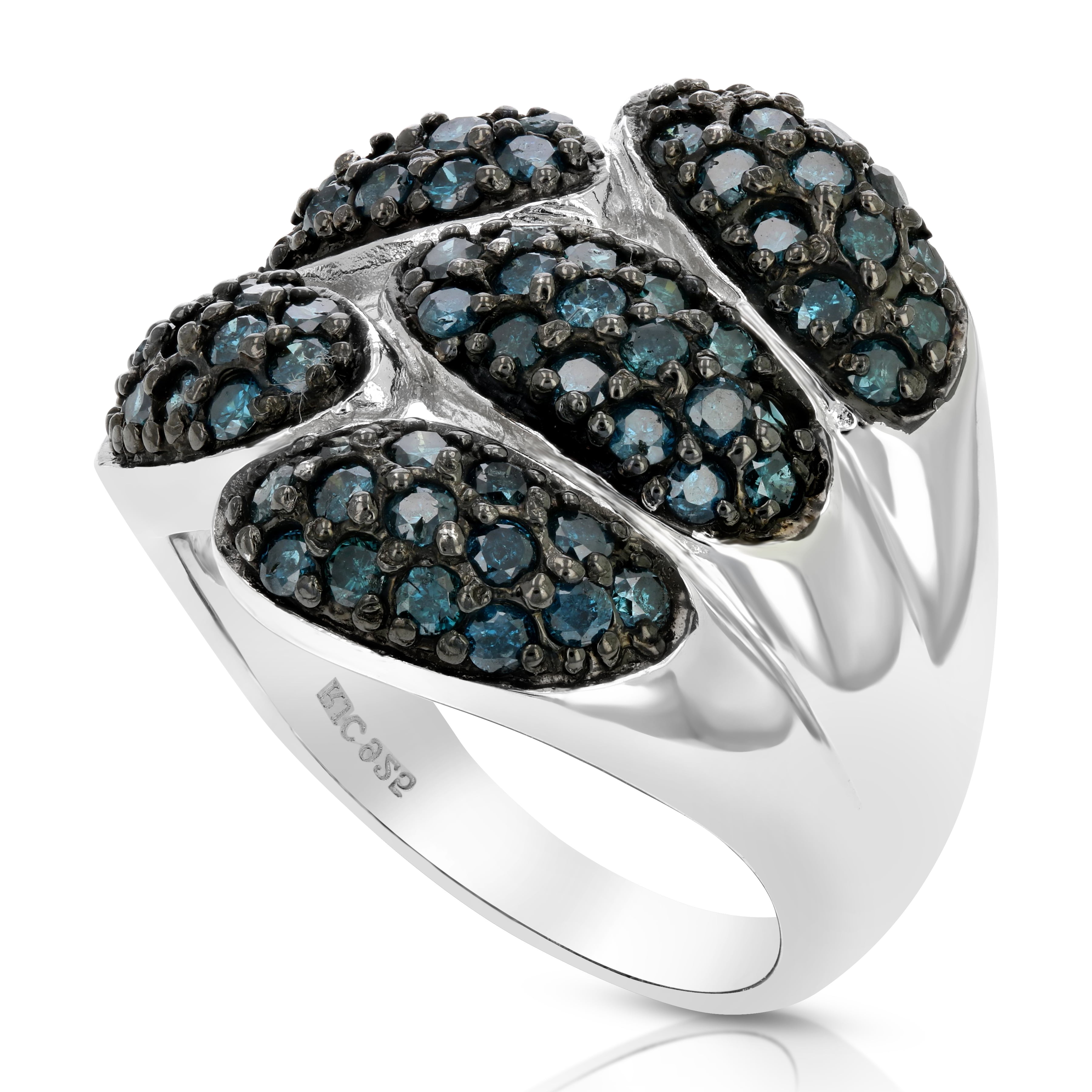 Vir Jewels 1.60 CTTW Blue Diamond Ring .925 Sterling Silver with Rhodium Plating Size 7 Female Adult