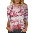 thumbnail image 1 of Pompotops T-shirt Mode Imprimé Ample pour Femmes Manches 3/4 Blouse Col Rond Hauts Décontractés en Solde, 1 of 5