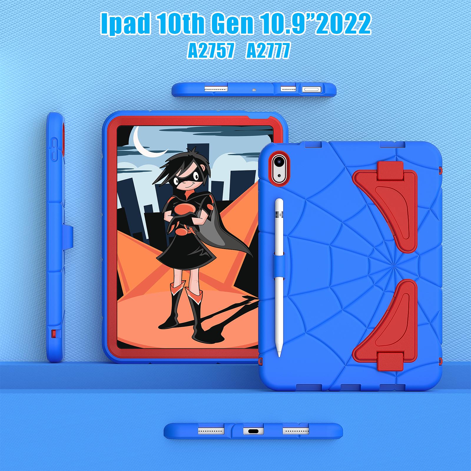 Kids Cases for iPad 10th Generation 2022,TECH CIRCLE Heavy Duty Shockproof Rugged Full Body Protective Sturdy Kickstands iPad 10.9 inch case with Pencil Holder for Kids Children Boys,Blue+Red