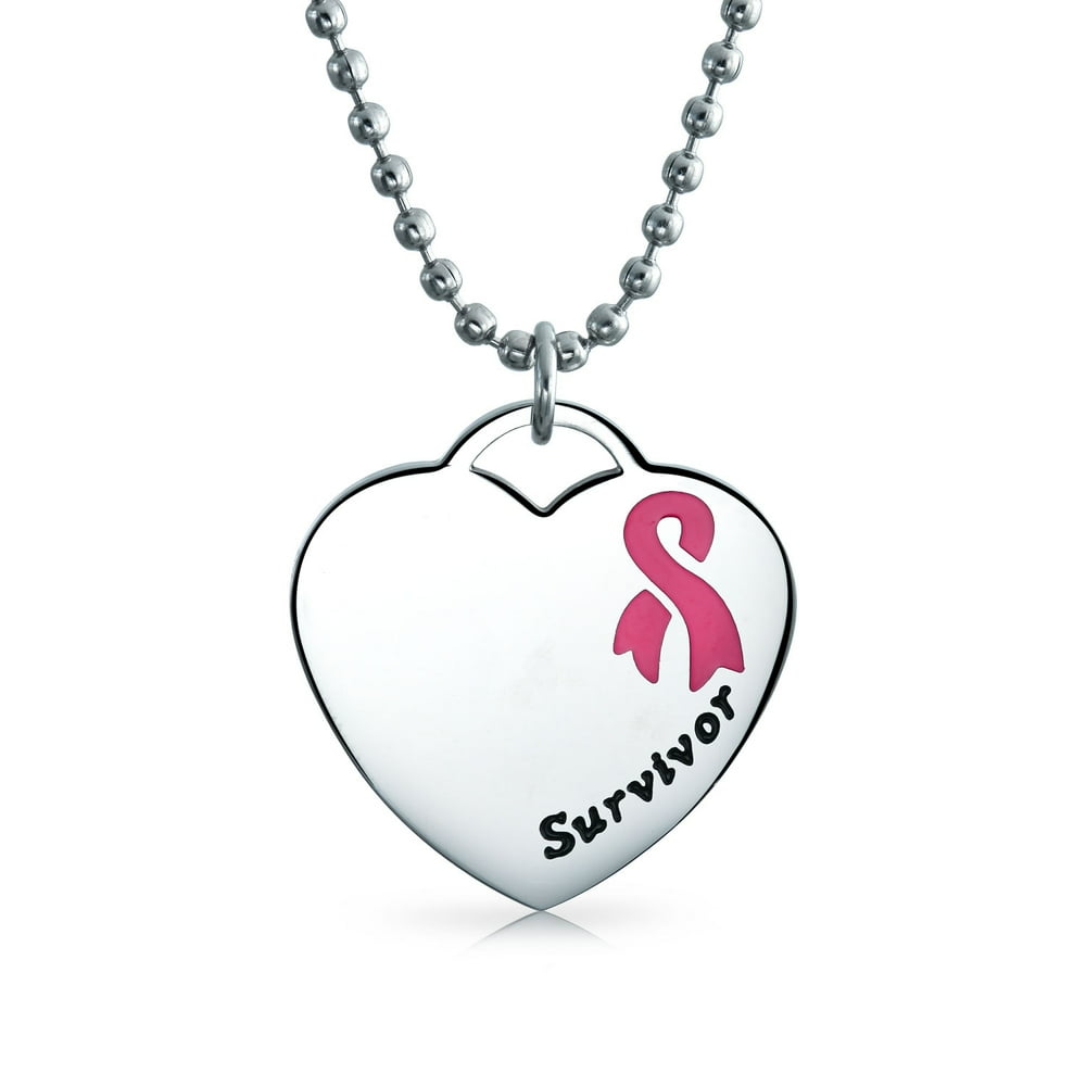 Bling Jewelry Personalized Engravable Heart Pink Ribbon Breast Cancer Survivor Pendant