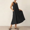 thumbnail image 3 of Vestido Corto para Mujeres Moda de Verano Sólido Cuello en V sin Mangas Bolsillo Plisado Vestido Casual Diario, 3 of 7