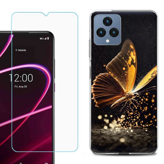 OneToughShield ® for T-Mobile Revvl 6x 5G Shockproof Phone Case, with Tempered Glass Screen Protector - Golden Butterfly