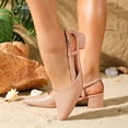 thumbnail image 3 of Rokment Womens Pointed Closed Toe Dressy Sandals Summer Fall Fashion Casual Leather Chunky Block Low Heels Slip on Slingback Dress Shoes for Business Office Khaki Size 7.5, 3 of 4