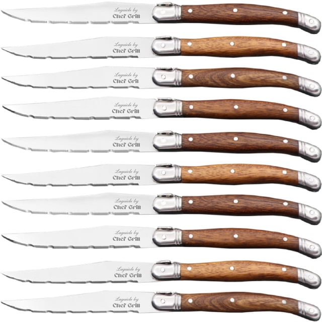 Cuchillo de Mango de Madera LaguioleWoodLight 10pzas 23 cm Madera Café Claro Acero Inoxidable Cuchillo para carne.