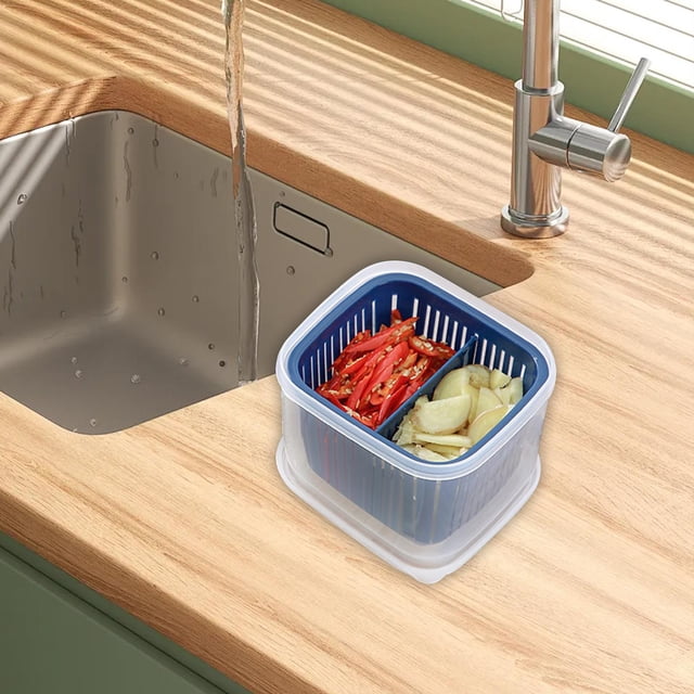 Organizador para refrigerador Perfecl contenedor de almacenamiento multiusos escurridor verduras Azul 12,5 x 11,5 x 9 cm